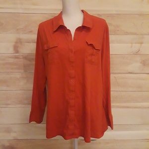 Old Navy Red Orange Soft Long Sleeve Polo XXL